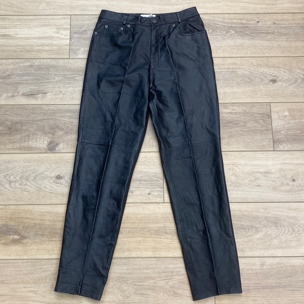 Bagatelle Real Black Leather Pants‎ High Rise Biker Punk Grunge Womens Vintage